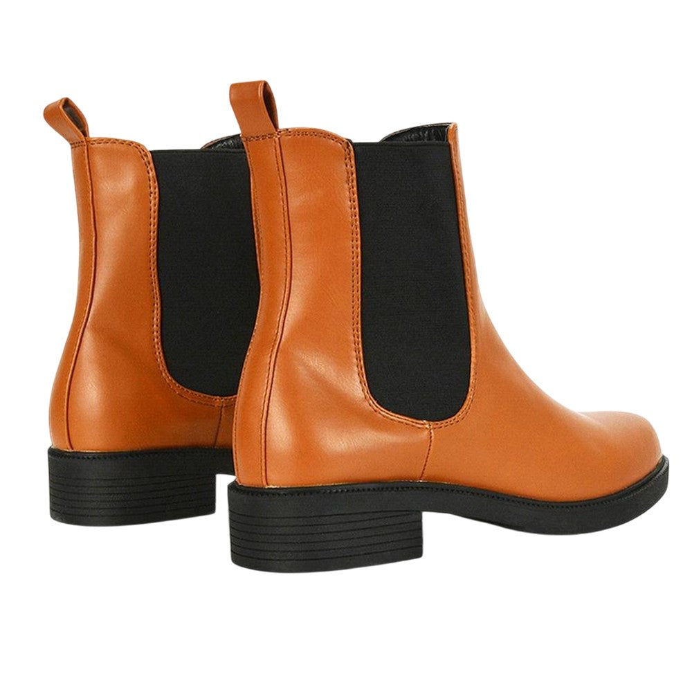 Tan - Back - XY London Womens-Ladies Rachel Low Block Heel Chelsea Boots