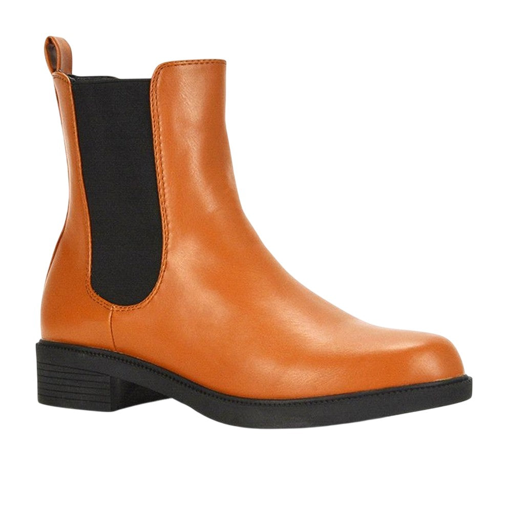 Tan - Front - XY London Womens-Ladies Rachel Low Block Heel Chelsea Boots