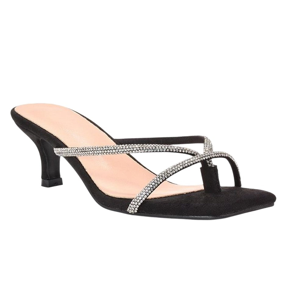 Jet Black - Lifestyle - XY London Womens-Ladies Megan Diamante Slip-on Kitten Heel Mules