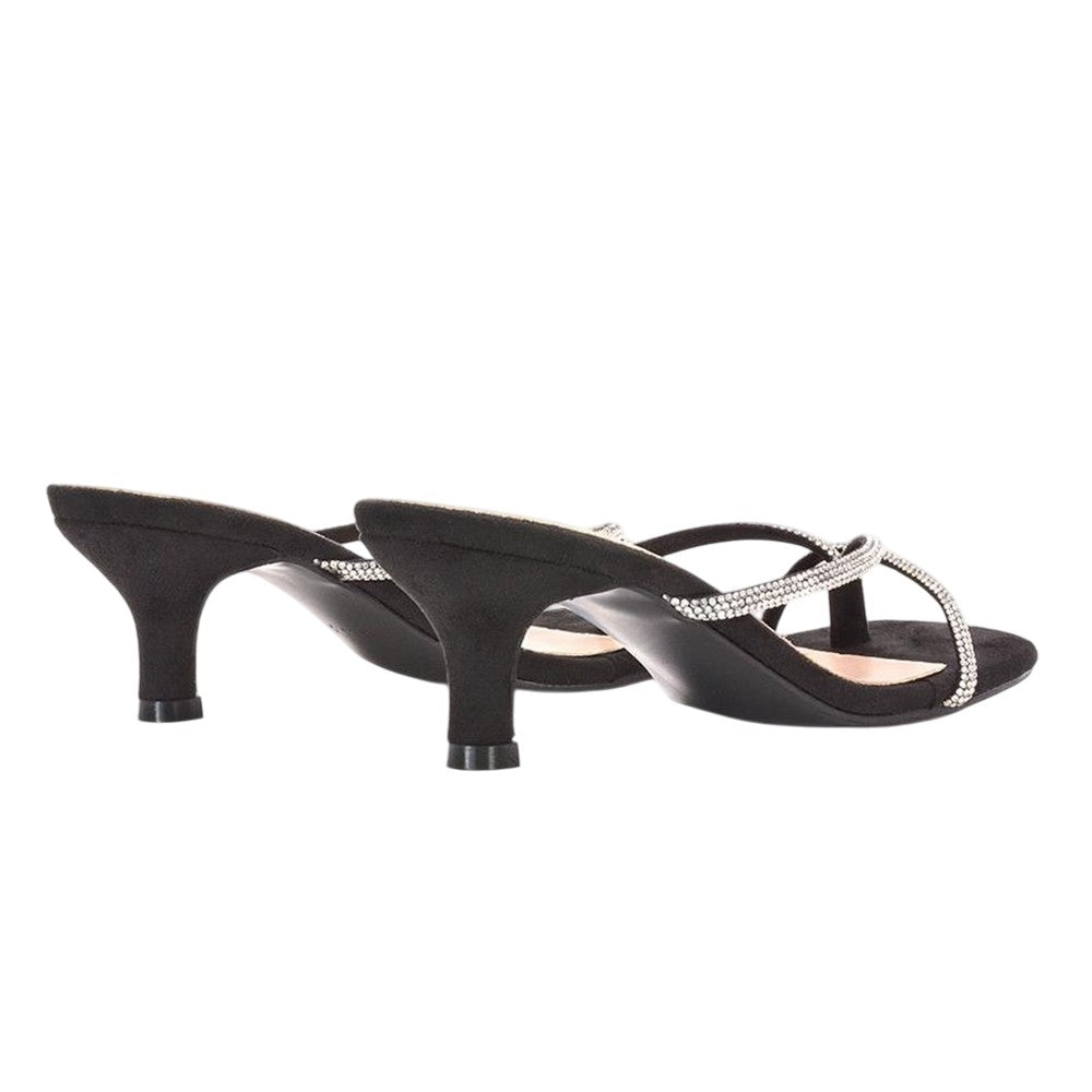Jet Black - Back - XY London Womens-Ladies Megan Diamante Slip-on Kitten Heel Mules