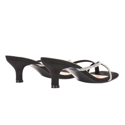 Jet Black - Back - XY London Womens-Ladies Megan Diamante Slip-on Kitten Heel Mules