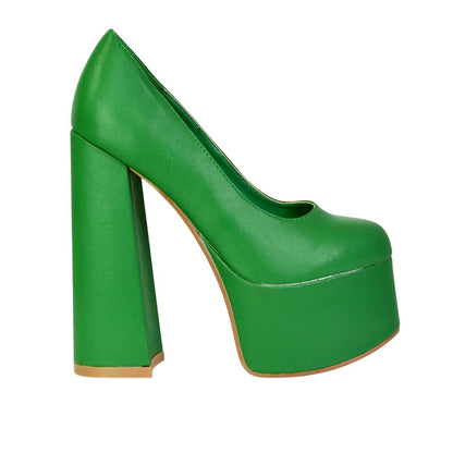 Green - Side - XY London Womens-Ladies Kiwi Chunky High Heel Court Shoes