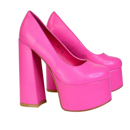 Pink - Front - XY London Womens-Ladies Kiwi Chunky High Heel Court Shoes