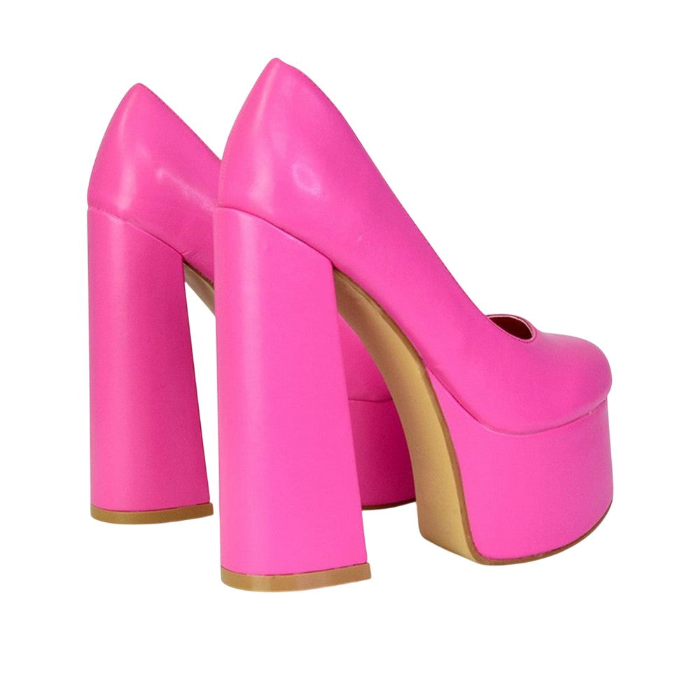 Pink - Back - XY London Womens-Ladies Kiwi Chunky High Heel Court Shoes