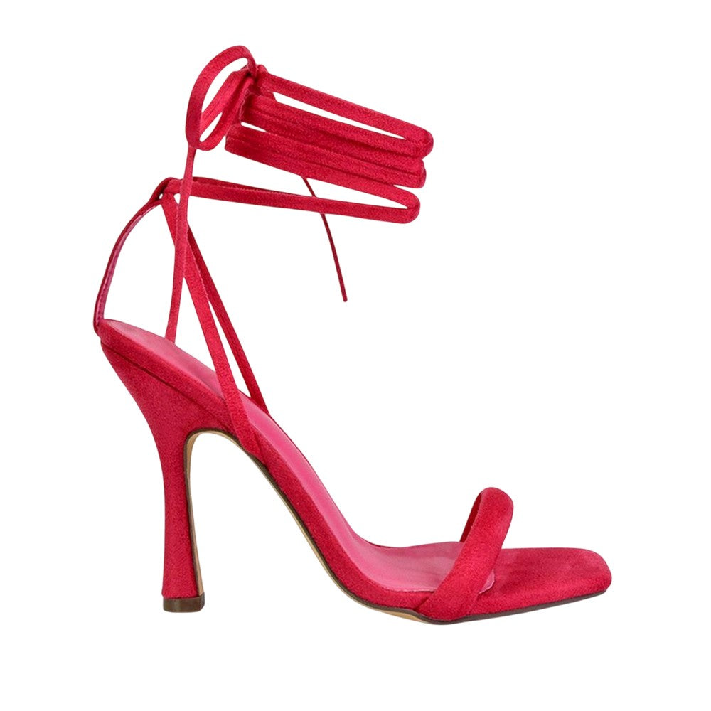 Pink - Side - XY London Womens-Ladies Cary Lace Up Strappy Stiletto Heel High Heels