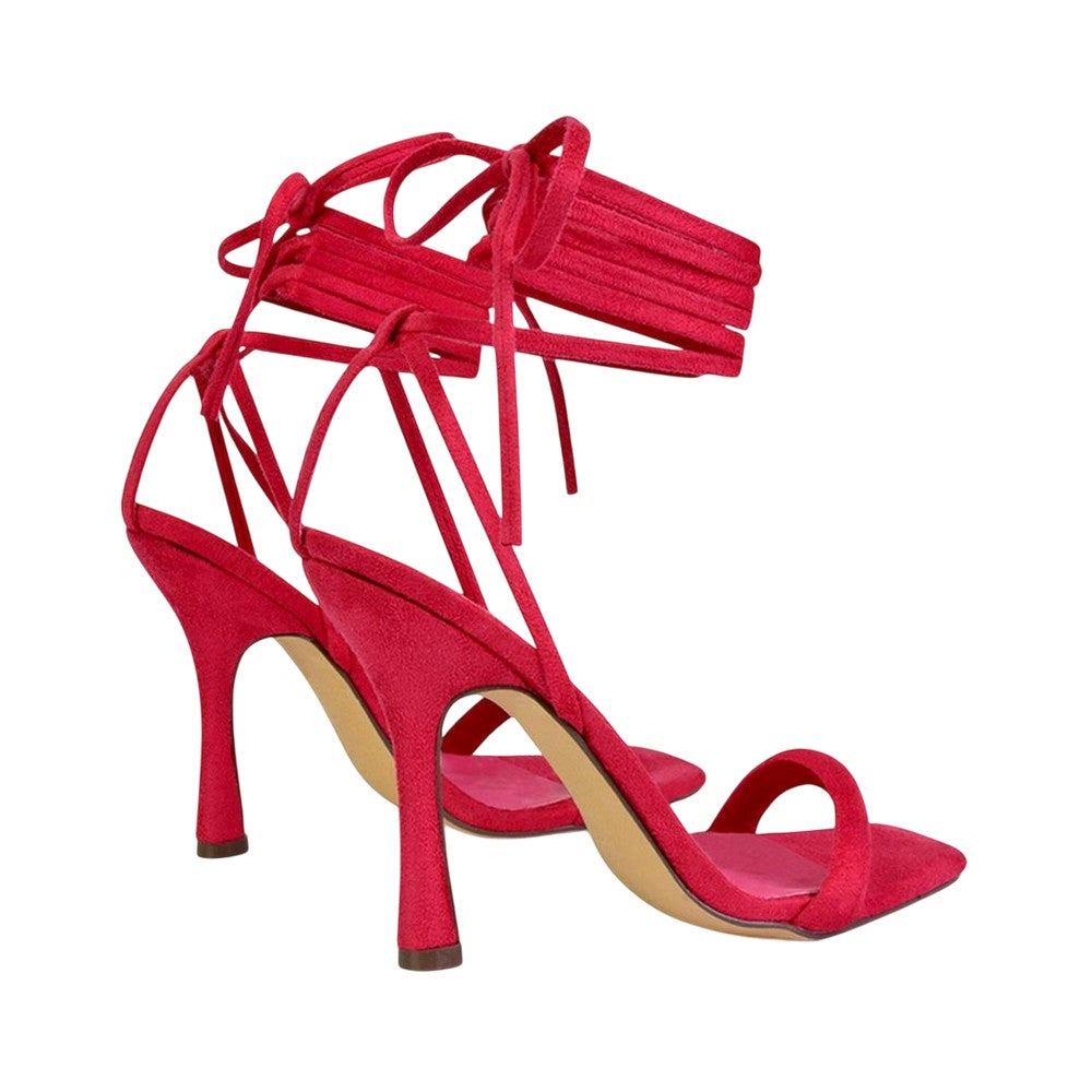 Pink - Back - XY London Womens-Ladies Cary Lace Up Strappy Stiletto Heel High Heels