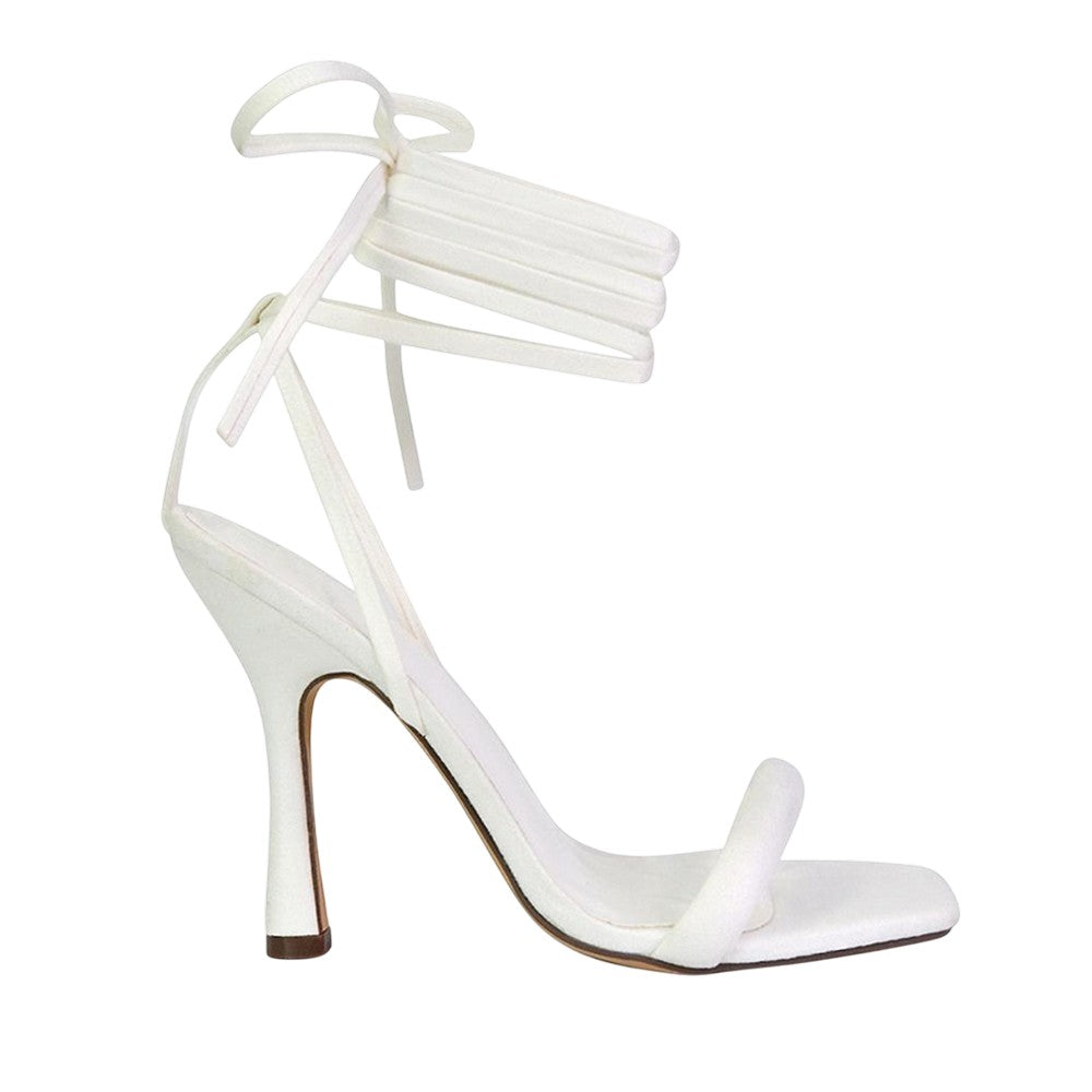 White - Side - XY London Womens-Ladies Cary Lace Up Strappy Stiletto Heel High Heels