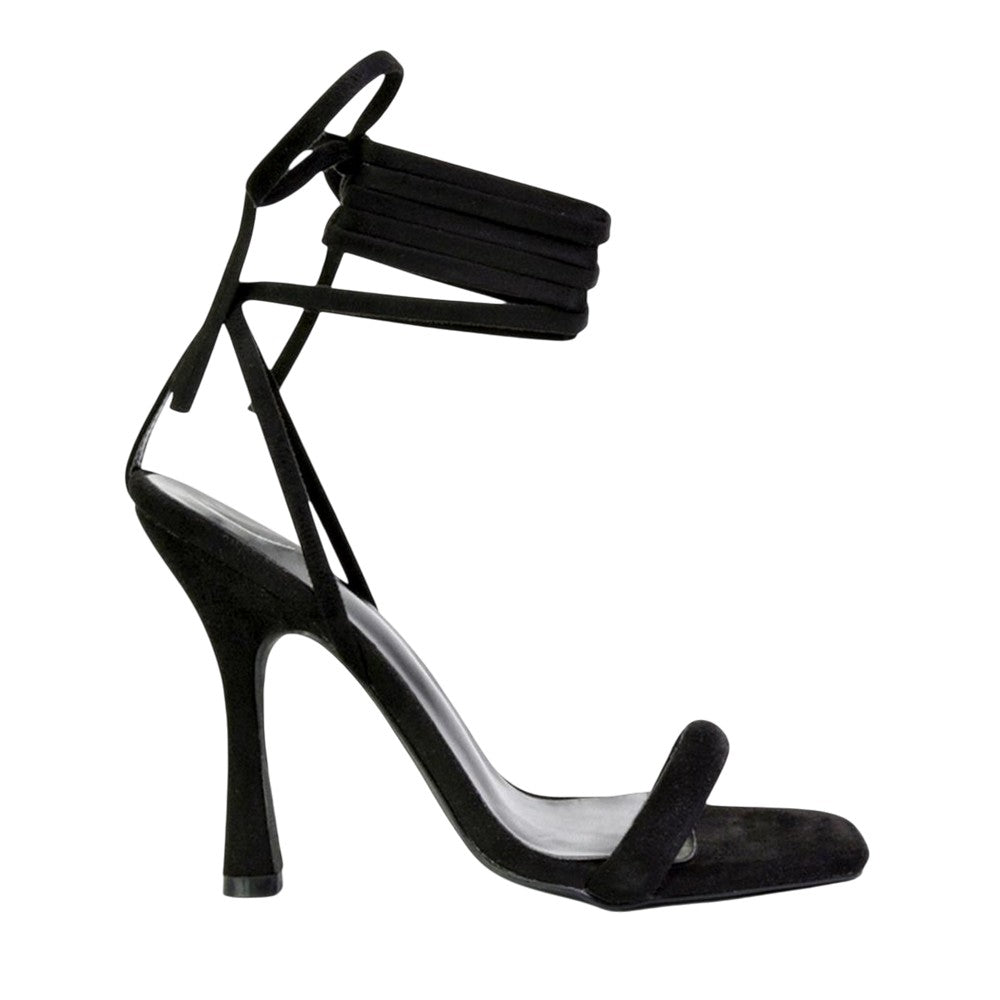 Black - Side - XY London Womens-Ladies Cary Lace Up Strappy Stiletto Heel High Heels