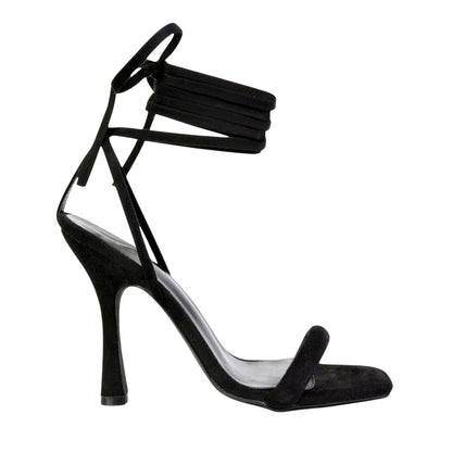 Black - Side - XY London Womens-Ladies Cary Lace Up Strappy Stiletto Heel High Heels