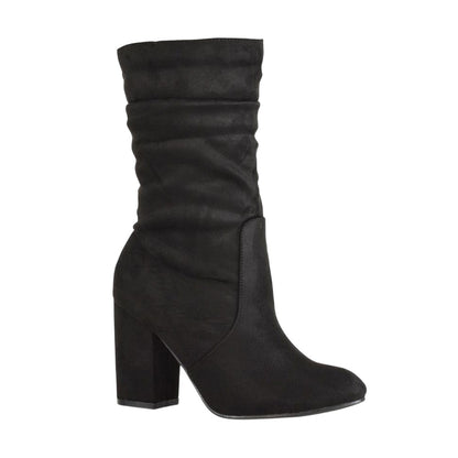 Jet Black - Side - XY London Womens-Ladies Belle Ruched Medium Block Heel Boots