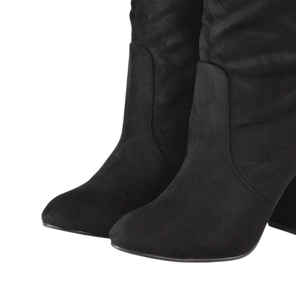 Jet Black - Lifestyle - XY London Womens-Ladies Belle Ruched Medium Block Heel Boots