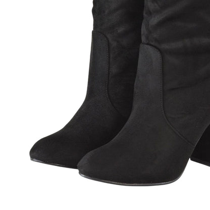 Jet Black - Lifestyle - XY London Womens-Ladies Belle Ruched Medium Block Heel Boots