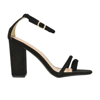 Black - Front - XY London Womens-Ladies Liana Strappy High Block Heel Sandals