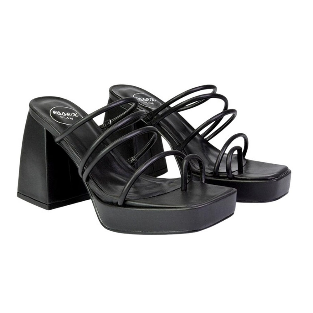 Black - Lifestyle - XY London Womens-Ladies Colt Strappy Square Toe High Block Heel Mule Sandals