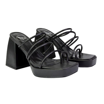 Black - Lifestyle - XY London Womens-Ladies Colt Strappy Square Toe High Block Heel Mule Sandals