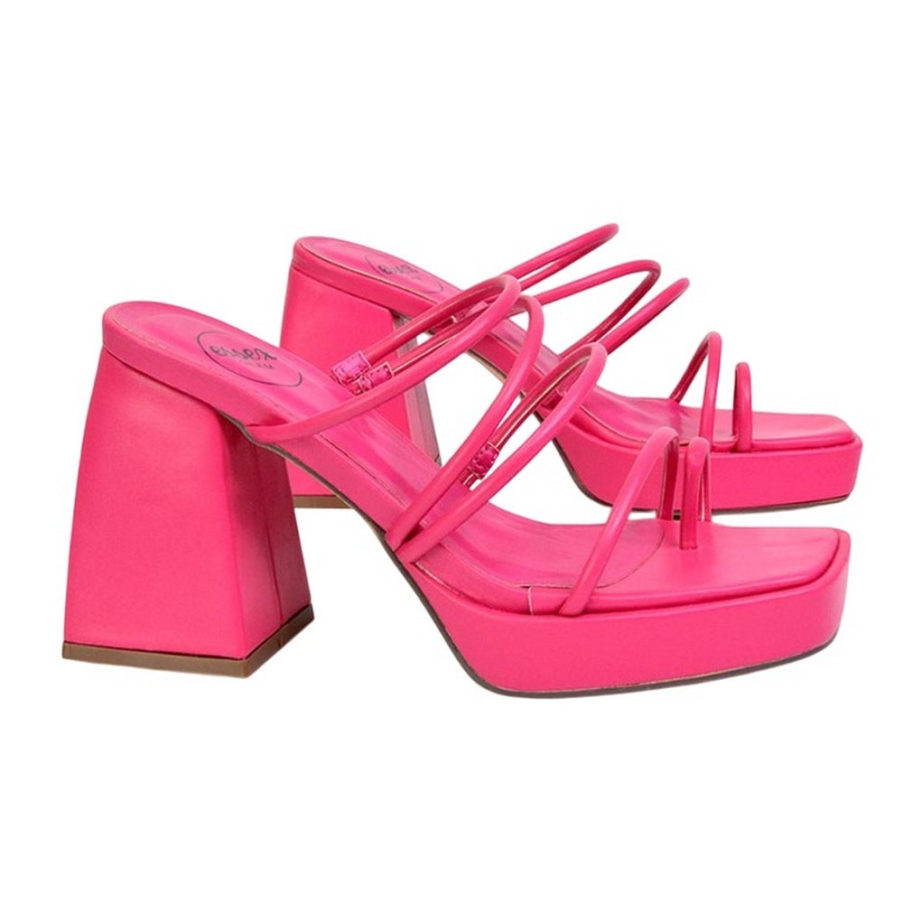 Fuchsia - Side - XY London Womens-Ladies Colt Strappy Square Toe High Block Heel Mule Sandals