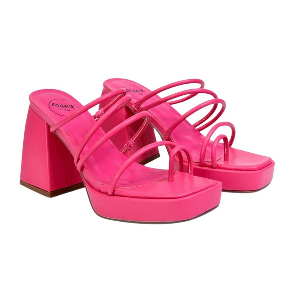 Fuchsia - Lifestyle - XY London Womens-Ladies Colt Strappy Square Toe High Block Heel Mule Sandals