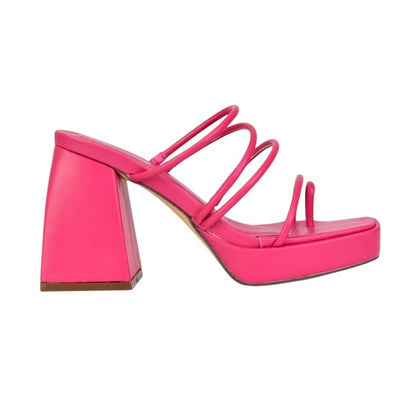 Fuchsia - Front - XY London Womens-Ladies Colt Strappy Square Toe High Block Heel Mule Sandals
