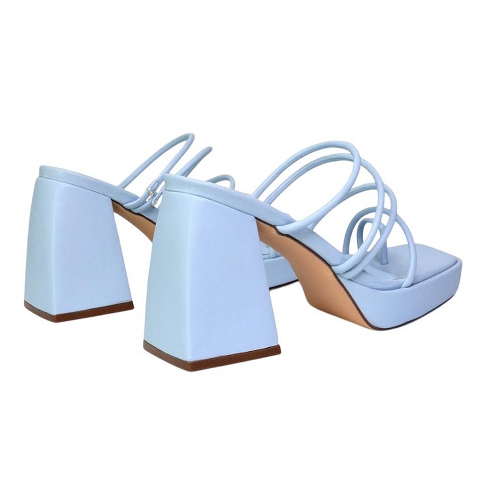 Blue - Back - XY London Womens-Ladies Colt Strappy Square Toe High Block Heel Mule Sandals