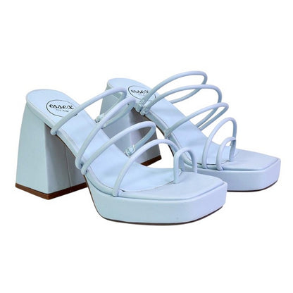 Blue - Lifestyle - XY London Womens-Ladies Colt Strappy Square Toe High Block Heel Mule Sandals