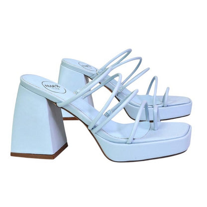 Blue - Side - XY London Womens-Ladies Colt Strappy Square Toe High Block Heel Mule Sandals