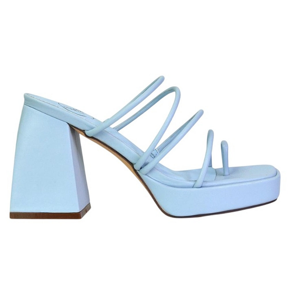 Blue - Front - XY London Womens-Ladies Colt Strappy Square Toe High Block Heel Mule Sandals