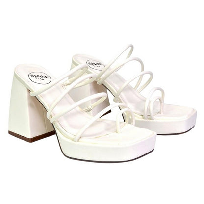 White - Lifestyle - XY London Womens-Ladies Colt Strappy Square Toe High Block Heel Mule Sandals