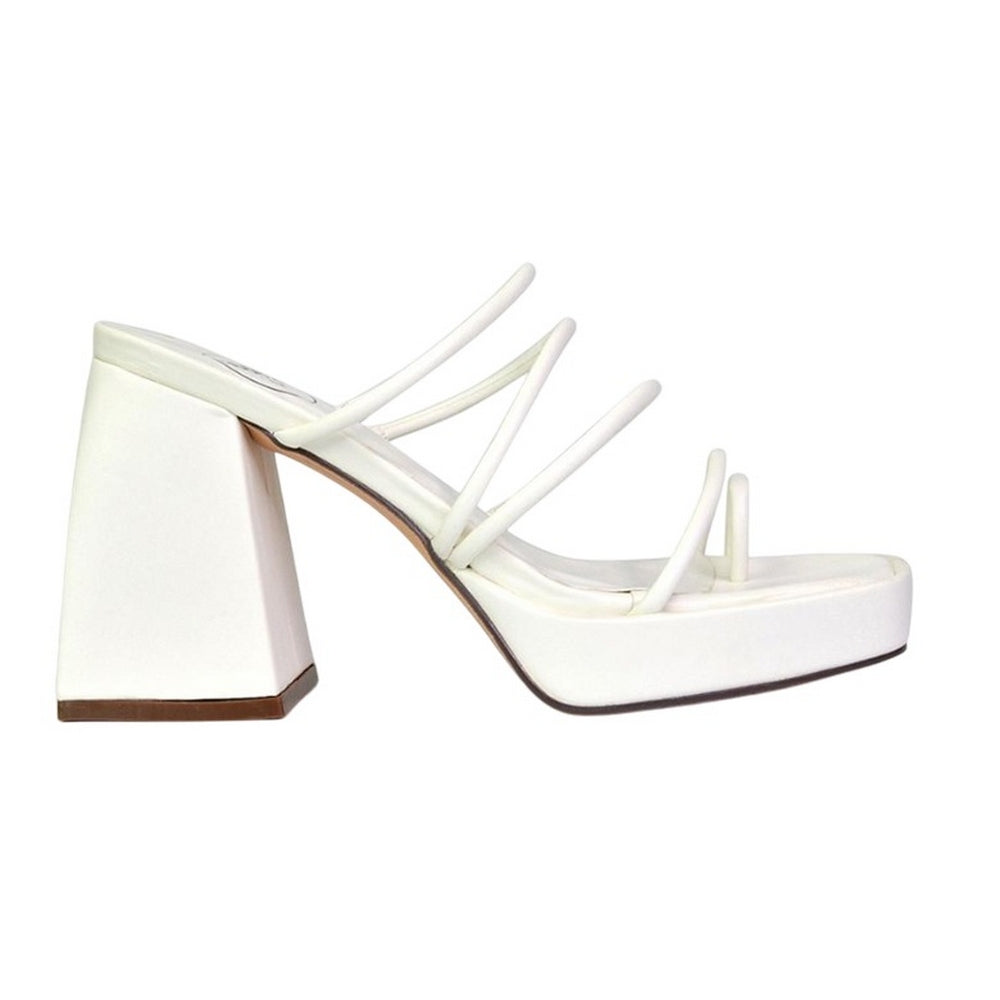 White - Front - XY London Womens-Ladies Colt Strappy Square Toe High Block Heel Mule Sandals