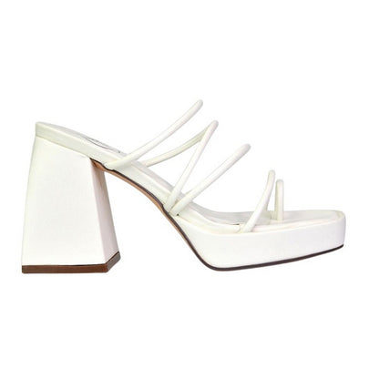 White - Front - XY London Womens-Ladies Colt Strappy Square Toe High Block Heel Mule Sandals