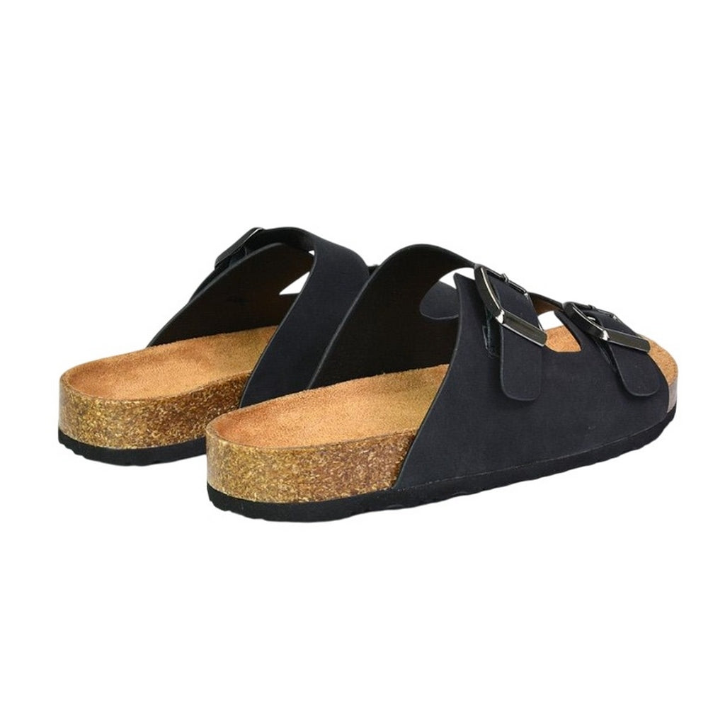 Black - Back - XY London Womens-Ladies Star Double Strap Buckle Summer Flat Sandals