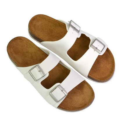 White - Lifestyle - XY London Womens-Ladies Star Double Strap Buckle Summer Flat Sandals