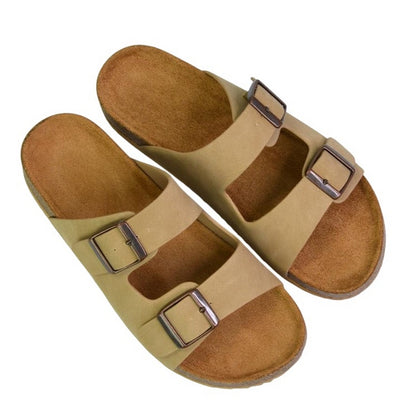 Taupe - Lifestyle - XY London Womens-Ladies Star Double Strap Buckle Summer Flat Sandals