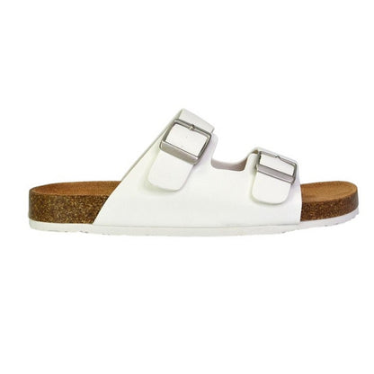 White - Front - XY London Womens-Ladies Star Double Strap Buckle Summer Flat Sandals