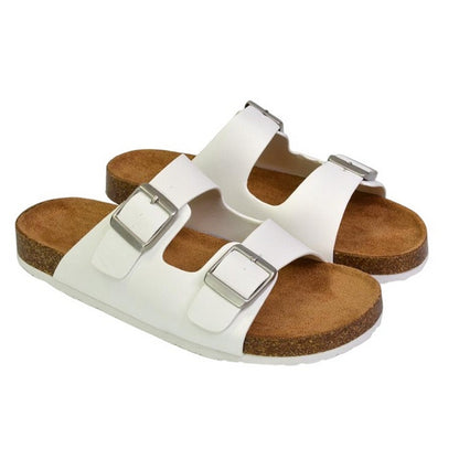 White - Side - XY London Womens-Ladies Star Double Strap Buckle Summer Flat Sandals