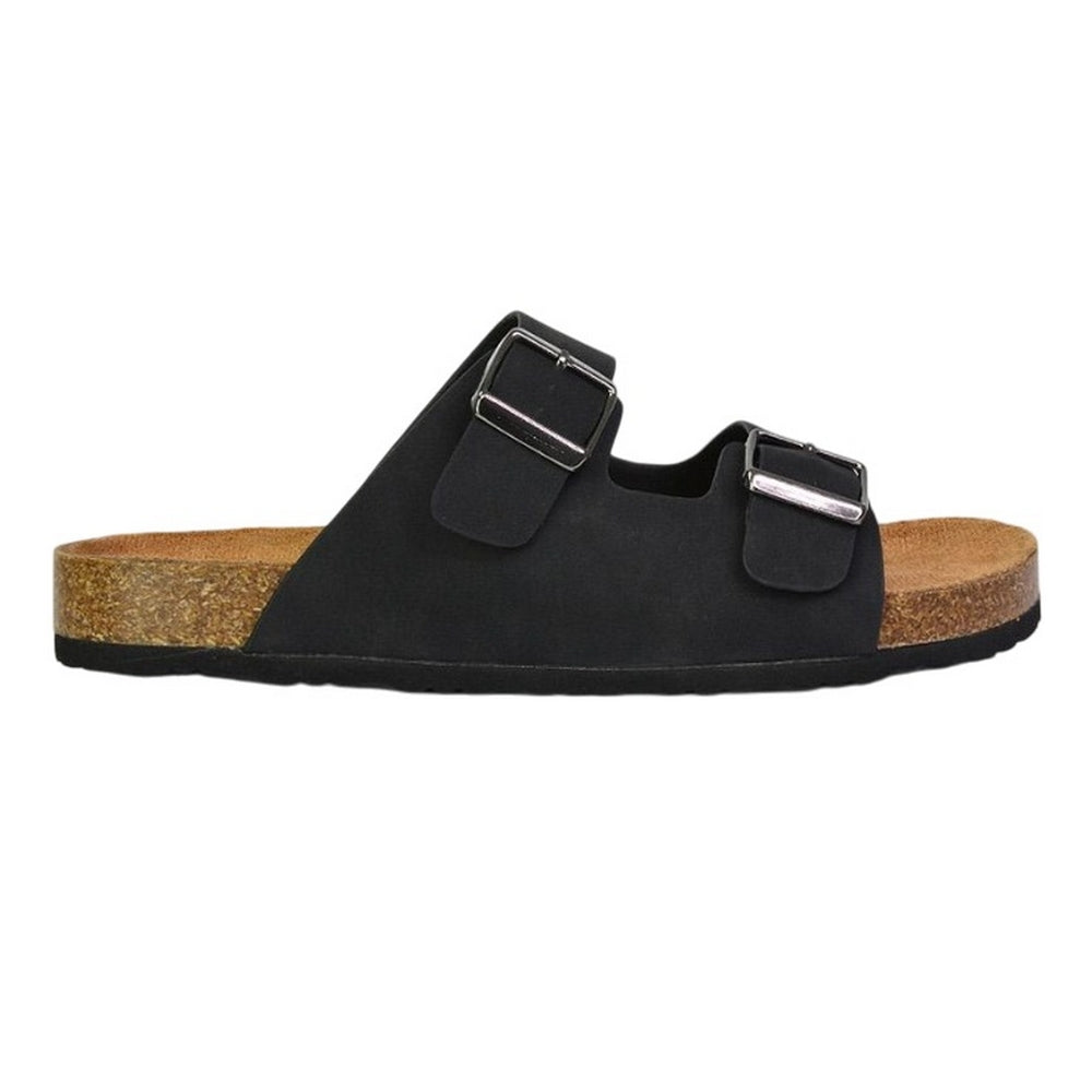 Black - Front - XY London Womens-Ladies Star Double Strap Buckle Summer Flat Sandals