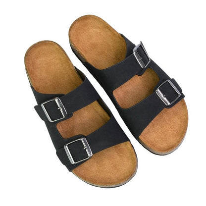 Black - Lifestyle - XY London Womens-Ladies Star Double Strap Buckle Summer Flat Sandals