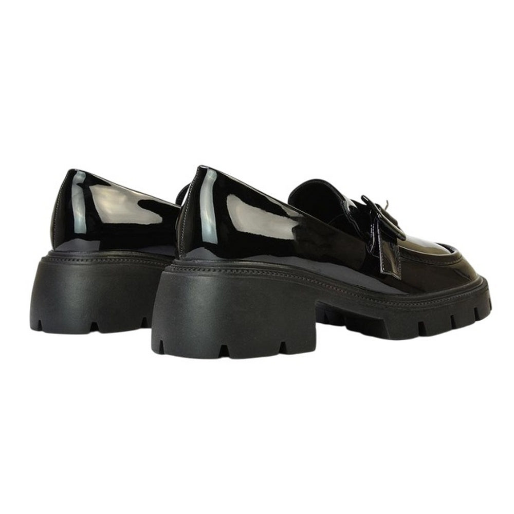 True Black - Back - XY London Womens-Ladies Adelaide Patent Buckle Detail Chunky Platform Loafers