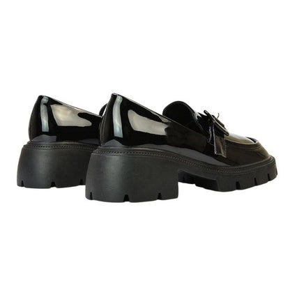 True Black - Back - XY London Womens-Ladies Adelaide Patent Buckle Detail Chunky Platform Loafers