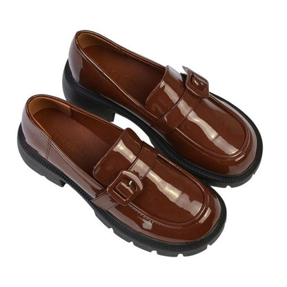 Brown - Pack Shot - XY London Womens-Ladies Adelaide Patent Buckle Detail Chunky Platform Loafers