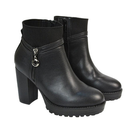Black - Lifestyle - XY London Womens-Ladies Caitlin Zip High Block Heel Ankle Boots