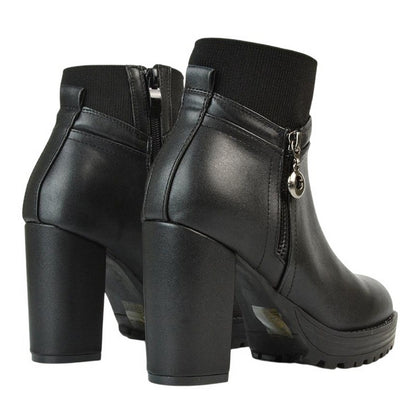 Black - Back - XY London Womens-Ladies Caitlin Zip High Block Heel Ankle Boots