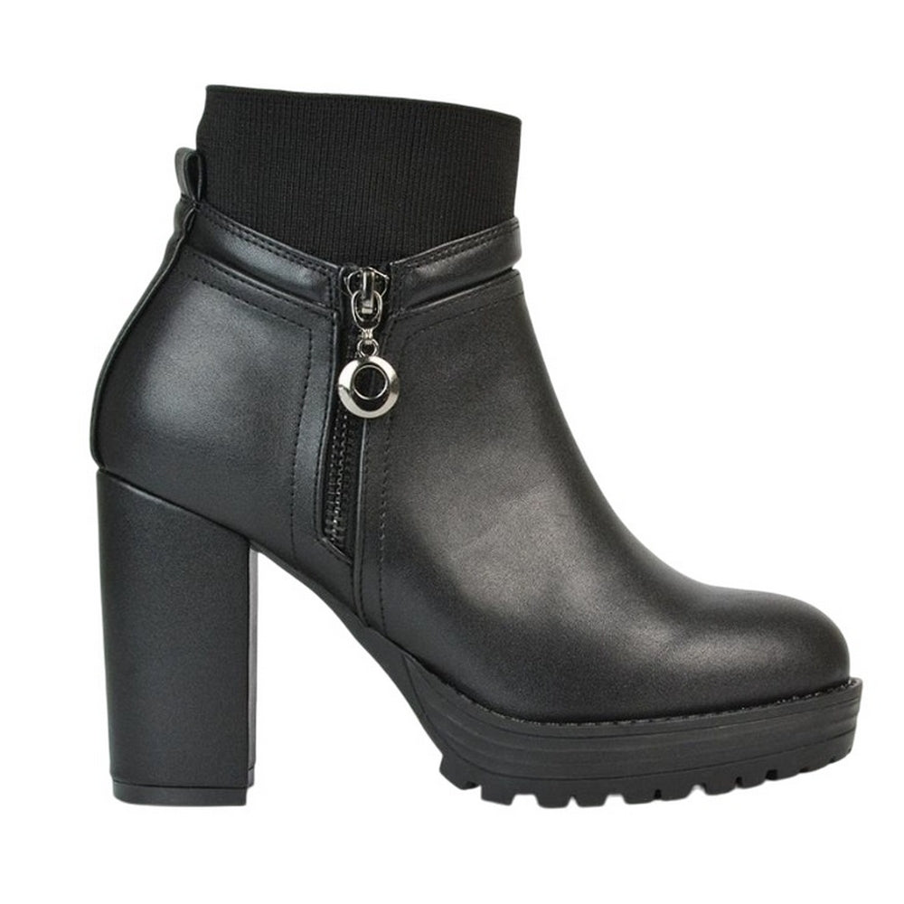 Black - Side - XY London Womens-Ladies Caitlin Zip High Block Heel Ankle Boots