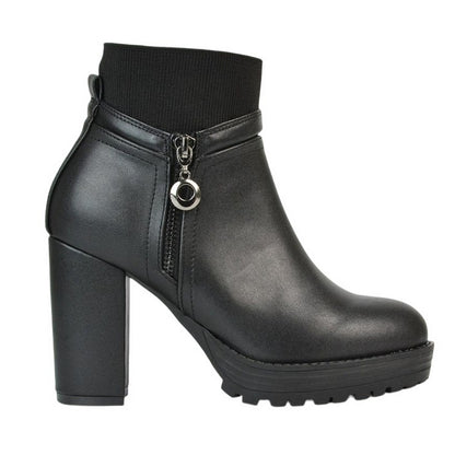 Black - Side - XY London Womens-Ladies Caitlin Zip High Block Heel Ankle Boots