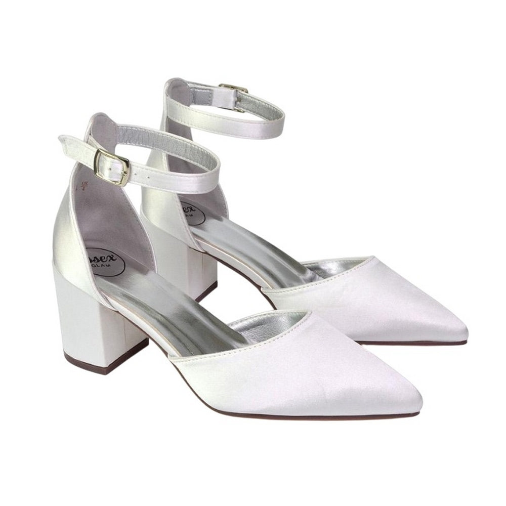 White - Front - XY London Womens-Ladies Bronte Strappy Pointed Medium Block Heel Court Shoes