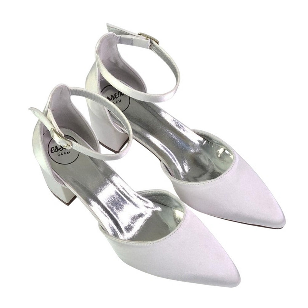 White - Lifestyle - XY London Womens-Ladies Bronte Strappy Pointed Medium Block Heel Court Shoes