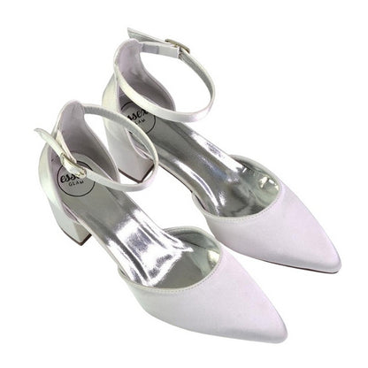 White - Lifestyle - XY London Womens-Ladies Bronte Strappy Pointed Medium Block Heel Court Shoes