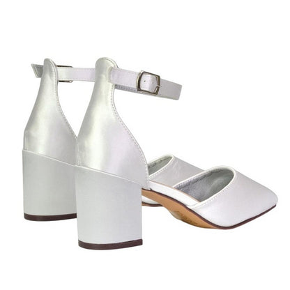 White - Back - XY London Womens-Ladies Bronte Strappy Pointed Medium Block Heel Court Shoes