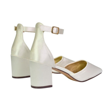 Ivory - Back - XY London Womens-Ladies Bronte Strappy Pointed Medium Block Heel Court Shoes