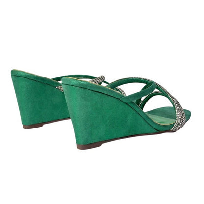 Green - Back - XY London Womens-Ladies Kinsley Diamante Square Toe Strappy Wedge Wedge