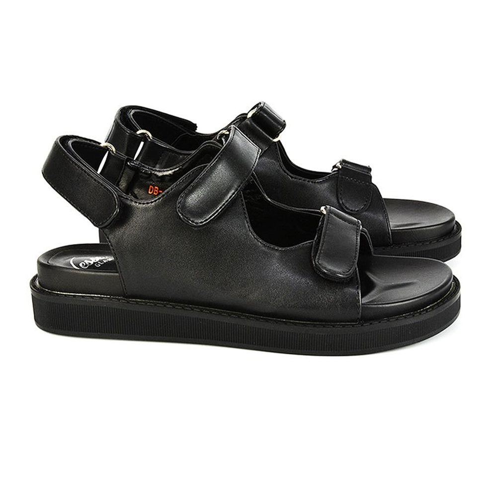 Black - Back - XY London Womens-Ladies Asher Double Strap Platform Heel Sandals